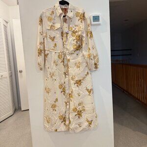 Woolrich Floral Long Sleeve Utility Midi Shirt Dress, cream, long sleeve